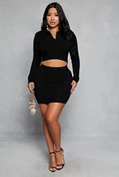 Womens Daisy Cable Knit Cropped Polo Sweater, L