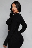 Womens Daisy Cable Knit Cropped Polo Sweater, L