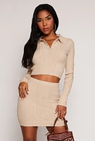 Womens Daisy Cable Knit Cropped Polo Sweater,