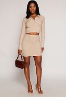 Womens Daisy Cable Knit Cropped Polo Sweater,