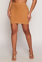 Womens Daisy Cable Knit High Waist Pencil Skirt, Brown, Size XL