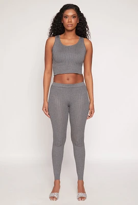 Womens Daisy Ribbed Knit High Waisted Leggings,