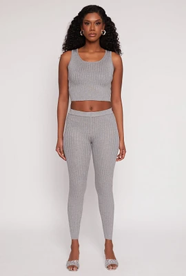 Womens Daisy Ribbed Knit High Waisted Leggings,