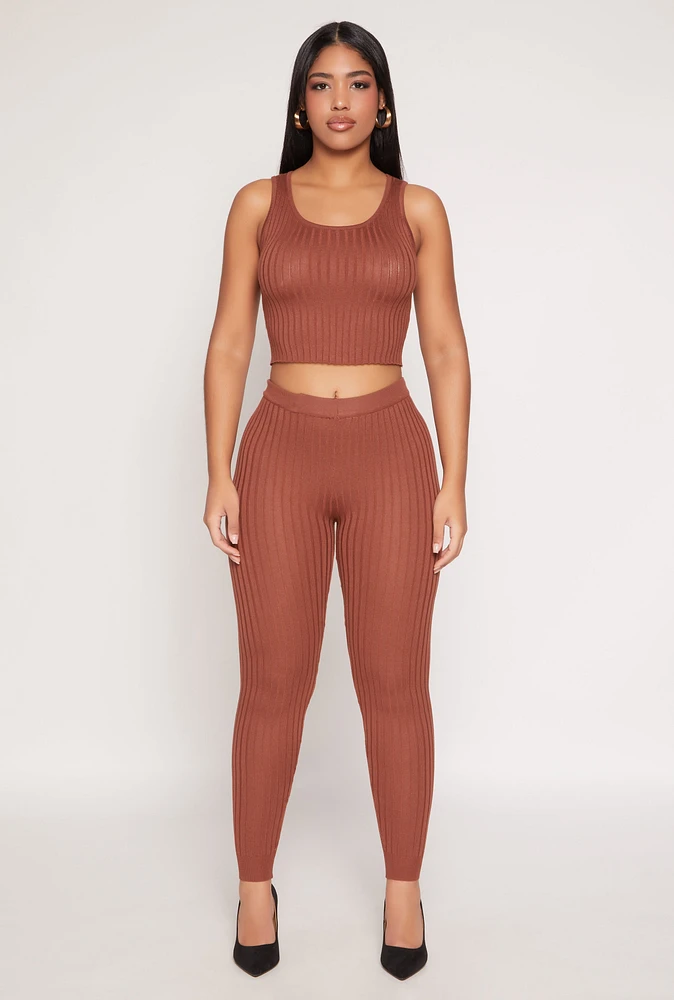 Womens Daisy Ribbed Knit High Waisted Leggings,