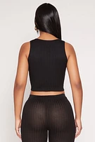 Womens Daisy Ribbed Knit Cropped Tank Top,
