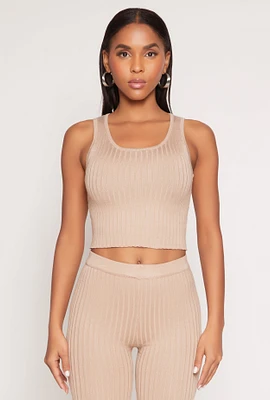 Womens Daisy Ribbed Knit Cropped Tank Top,