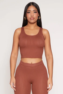 Womens Daisy Ribbed Knit Cropped Tank Top,