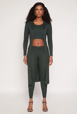 Womens Daisy Ribbed Knit Open Front Duster,