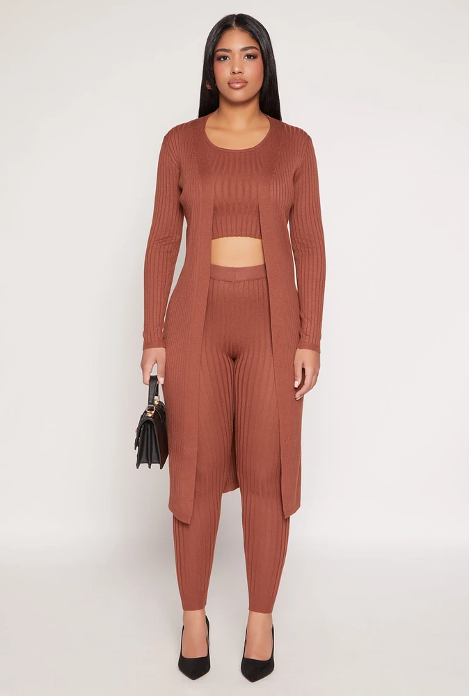 Womens Daisy Ribbed Knit Open Front Duster,