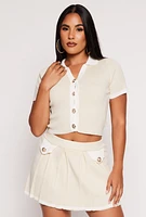 Womens Daisy Knit Contrast Trim Button Front Top,