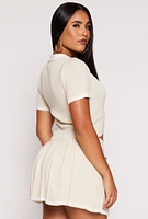 Womens Daisy Knit Contrast Trim Button Front Top,