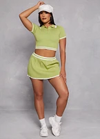 Womens Daisy Knit Varsity Stripe Cropped Polo Shirt, Green, Size L