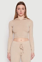 Womens Daisy Cropped Hooded Pullover Sweater,