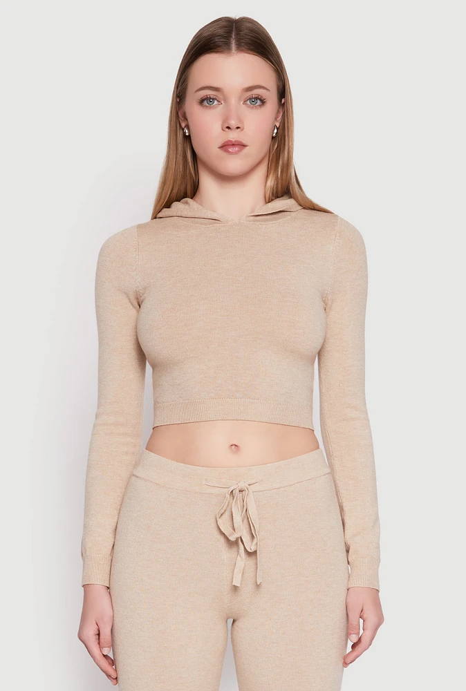 Womens Daisy Cropped Hooded Pullover Sweater,