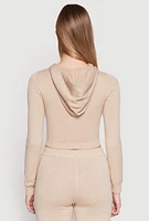 Womens Daisy Cropped Hooded Pullover Sweater,