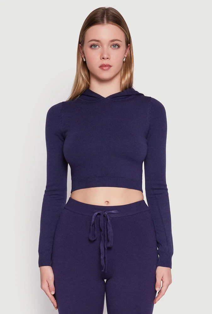 Womens Daisy Cropped Hooded Pullover Sweater,