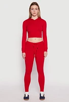 Womens Daisy Cropped Hooded Pullover Sweater, Red, Size XL