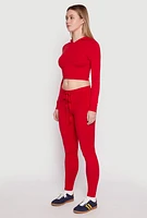 Womens Daisy Cropped Hooded Pullover Sweater, Red, Size XL