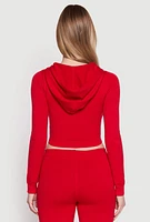Womens Daisy Cropped Hooded Pullover Sweater, Red, Size XL