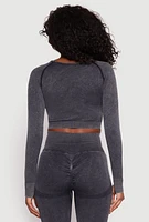 Womens Daisy Seamless Acid Wash Long Sleeve Crop Top, Grey, Size L