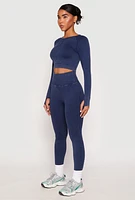 Womens Daisy Seamless Acid Wash Long Sleeve Crop Top,