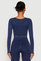 Womens Daisy Seamless Acid Wash Long Sleeve Crop Top,