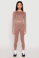 Womens Daisy Seamless Acid Wash Long Sleeve Crop Top,