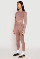 Womens Daisy Seamless Acid Wash Long Sleeve Crop Top,