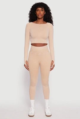 Womens Daisy Seamless Acid Wash High Waist Leggings,