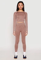 Womens Daisy Seamless Acid Wash High Waist Leggings, Brown,