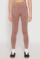 Womens Daisy Seamless Acid Wash High Waist Leggings, Brown,