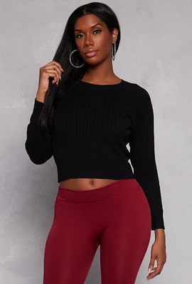 Womens Daisy Cable Knit Cropped Sweater,
