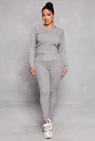 Womens Daisy Cable Knit Cropped Sweater, Grey, Size XL