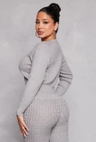 Womens Daisy Cable Knit Cropped Sweater, Grey, Size XL