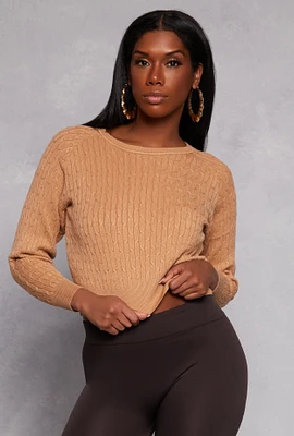 Womens Daisy Cable Knit Cropped Sweater,