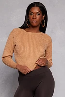 Womens Daisy Cable Knit Cropped Sweater, Beige, Size L