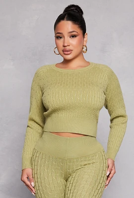 Womens Daisy Cable Knit Cropped Sweater,