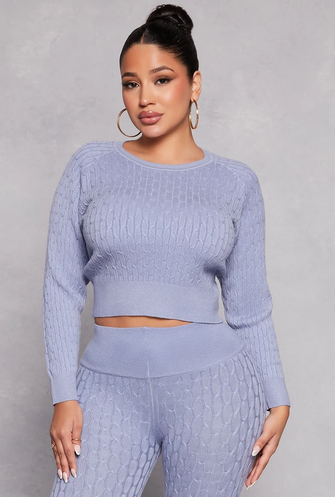 Womens Daisy Cable Knit Cropped Sweater,