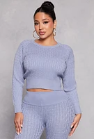 Womens Daisy Cable Knit Cropped Sweater,