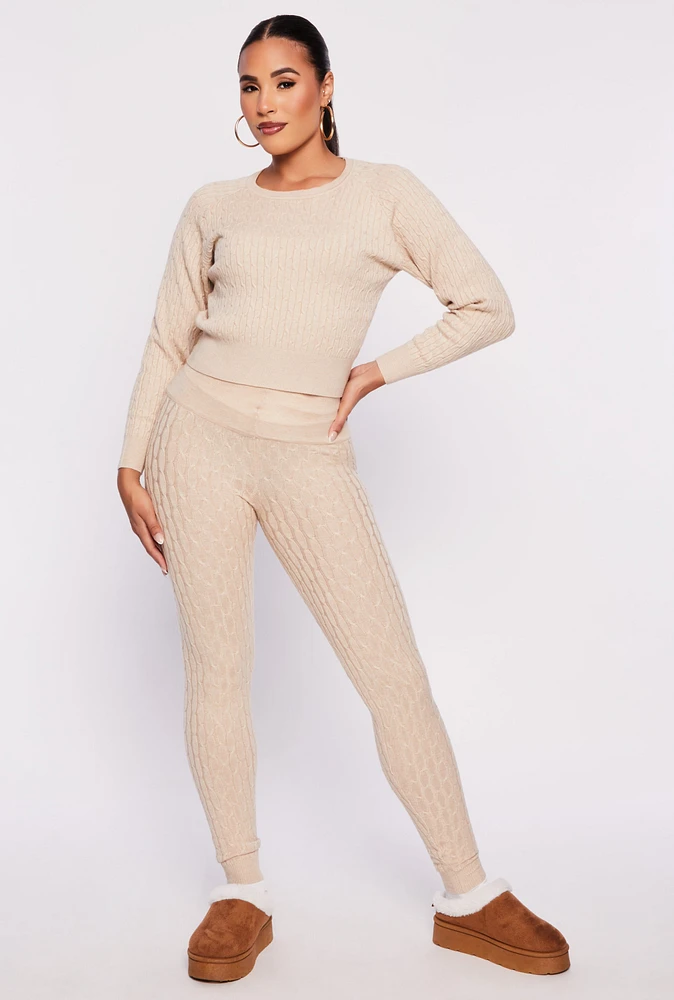 Womens Daisy Cable Knit High Waist Leggings,