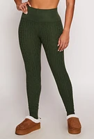 Womens Daisy Cable Knit High Waist Leggings, Green, Size S