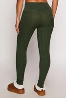 Womens Daisy Cable Knit High Waist Leggings, Green, Size S