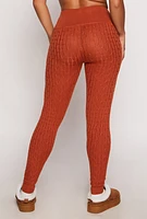 Womens Daisy Cable Knit High Waist Leggings, Brown, Size L