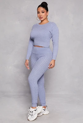 Womens Daisy Cable Knit High Waist Leggings,