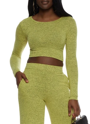 Womens Brushed Knit Crew Neck Crop Top, Green, Size M