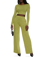 Womens Brushed Knit Crew Neck Crop Top, Green, Size M