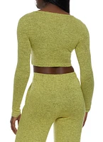 Womens Brushed Knit Crew Neck Crop Top, Green, Size M
