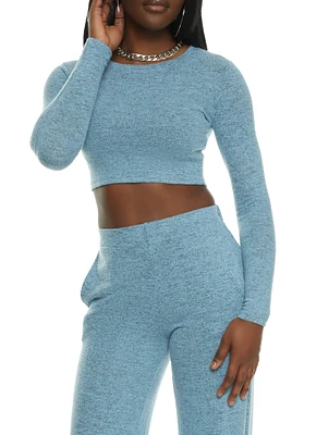 Womens Brushed Knit Crew Neck Crop Top,