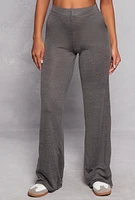 Womens Daisy Brushed Knit Wide Leg Pants, Grey, Size M