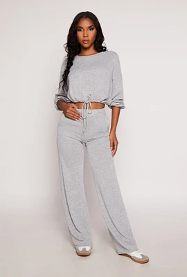 Womens Daisy Brushed Knit Wide Leg Pants, Grey,